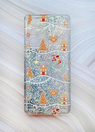 Чехол с плавающими блестками для samsung galaxy a53 4g/a53 5g серебристый фон рождество (принт 201)
