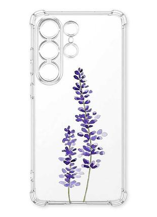 Чехол с утолщёнными углами на samsung galaxy s26 ultra фиолетовые цветы (принт 279)