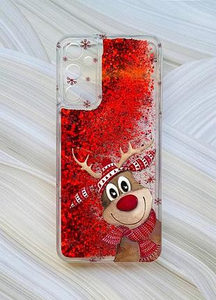 Чехол с плавающими красными блестками на samsung a15 (a155) / m15 зимний олень (принт 149)