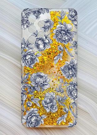Чехол с плавающими золотыми блестками на samsung galaxy a53 4g/a53 5g ночные цветы (принт 432)
