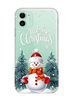 Прозорий чохол на apple iphone 11 (6,1) сніговик (новорічний принт 152)