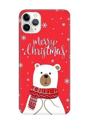 Матовий червоний чохол на iphone 11 pro max (6.5) ведмедик. з різдвом (принт 146)