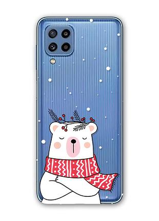 Прозрачный чехол на samsung galaxy m32 / m22 / a22 4g медведи (новогодний принт 147)
