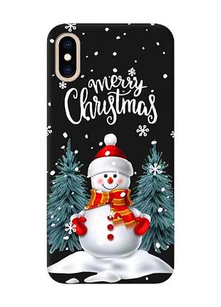 Матовый черный чехол на iphone xs max :: снеговик (новогодний принт 152)