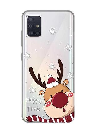 Прозорий чохол на samsung galaxy a71/a715 зимове оленя (принт 155)