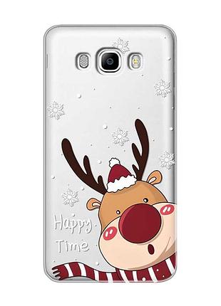 Прозрачный чехол на samsung galaxy j7(2016) j710 зимний оленёнок (принт 155)