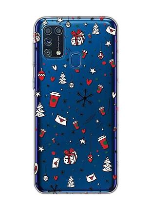 Прозрачный чехол на samsung galaxy m31 праздничный фон (новогодний принт 182)