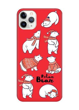 Матовый красный чехол на iphone 11 pro max :: мишки (принт 145)