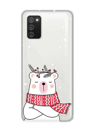 Прозрачный чехол для samsung galaxy a02s медведь в шарфе (новогодний принт 147)