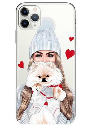 Прозорий чохол на apple iphone 11 pro (5,8) дівчина з песиком (принт 142)