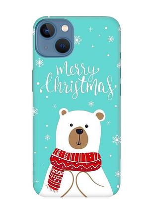 Матовый бирюзовый чехол на iphone 13 :: мишка. с рождеством (принт 146)