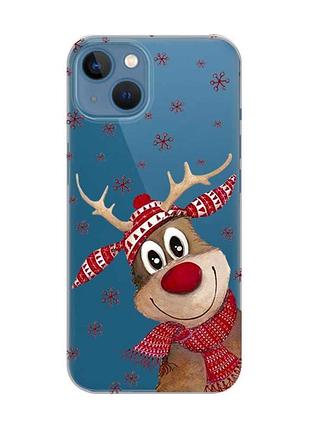 Прозрачный чехол на iphone 13 зимний олень (принт 149)