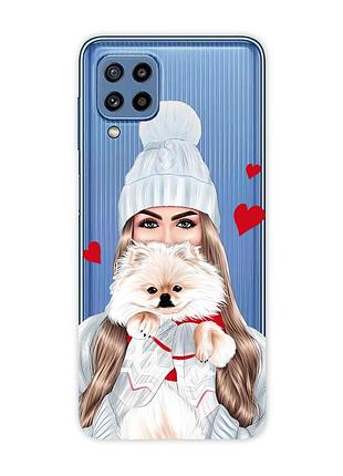Прозорий чохол samsung galaxy m32 / m22 / a22 4g дівчина з песиком (принт 142)