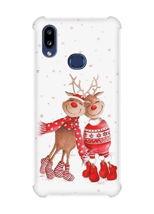 Чехол с утолщенными углами на samsung galaxy a10s/a107 :: весёлые олени (новогодний принт 150)