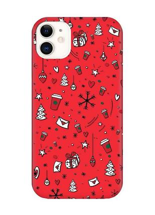 Матовий червоний чохол на apple iphone 11 (6.1) святковий фон (новорічний принт 182)