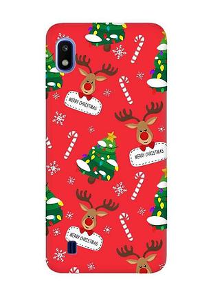 Матовый красный чехол на samsung galaxy а10 (2019) а105 рождественский фон (новогодний принт 154)