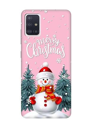 Матовый розовый чехол на samsung galaxy a71 / a715 снеговик (новогодний принт 152)