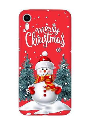 Матовый красный чехол на iphone xr :: снеговик (новогодний принт 152)