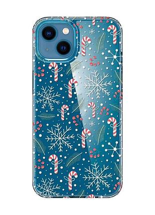 Прозрачный чехол на iphone 13 mini :: новогодний фон (принт 199)