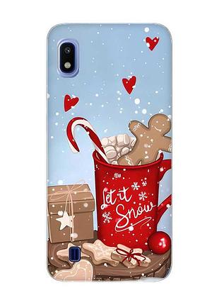 Чехол на samsung galaxy a10 (2019) a105 какао с пряниками (новогодний принт 191)