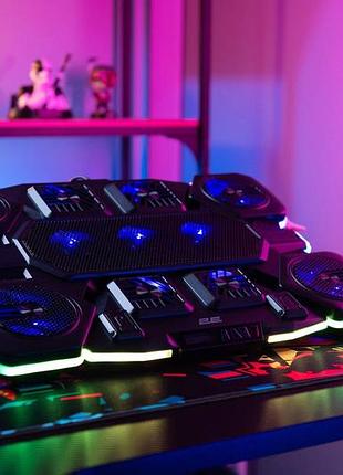 Подставка для ноутбука 2e gaming cpg-011, до 17.3", 1xusb-a, 1xusb-c, lcd, rgb, черный 5