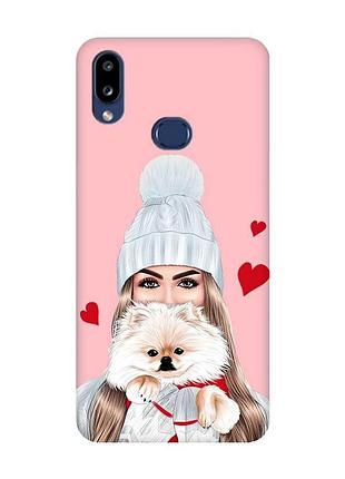 Матовий рожевий чохол на samsung galaxy a10ѕ a107 дівчина з песиком (принт 142)