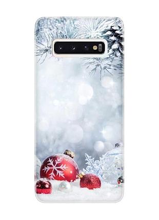 Чохол на samsung galaxy s10 :: червоні кульки (новорічний принт 168)