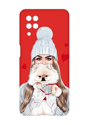 Матовий червоний чохол на samsung galaxy a12 :: дівчина з песиком (принт 142)