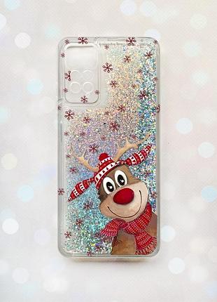 Чехол с плавающими серебряными блестками на xiaomi redmi note 11 pro/12 pro 4g зимний олень (принт 149)