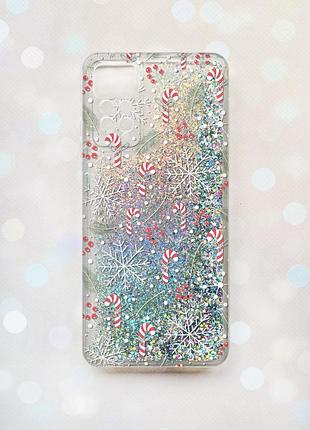 Чехол с плавающими блестками на xiaomi redmi note 11 pro/12 pro 4g серебряный :: новогодний фон (принт 199)