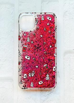 Чехол с плавающими блестками на iphone 11 :: розовый :: новогодний фон (принт 182)