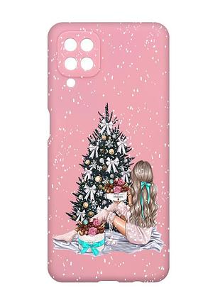 Матовий чохол з рожевими боками на samsung galaxy a12 :: дівчина біля ялинки (принт 139)