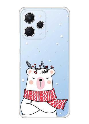 Чехол с утолщёнными углами на xiaomi redmi 12 :: медведь в шарфе (принт 147)