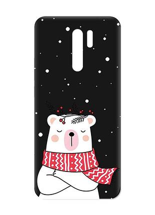 Матовый черный чехол на xiaomi redmi 9 :: медведь в шарфе (принт 147)