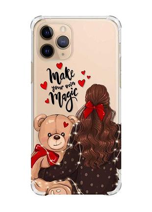 Чохол з потовщеними кутами на apple iphone 11 pro (5,8) :: дівчина з ведмедиком (принт 188)