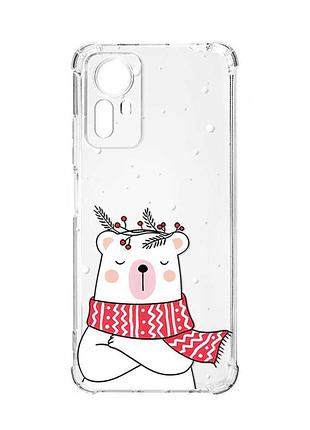 Чехол с утолщенными углами на xiaomi redmi note 12s :: медведь в шарфе (принт 147)