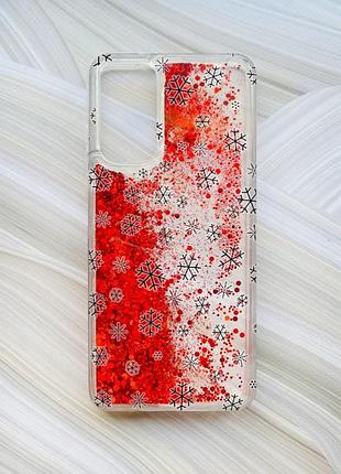Чехол с плавающими красными блестками на xiaomi redmi note 11 фон снежинки (принт 204)