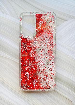 Чехол с плавающими красными блестками на xiaomi redmi note 11 новогодний фон (принт 199)