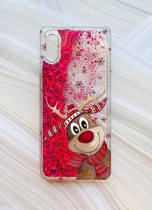 Чохол з плаваючими блискітками на xiaomi redmi 9a рожевий зимове оленятко (принт 149)