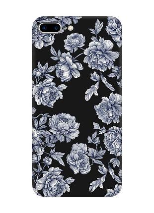 Матовый черный чехол на apple iphone 7 plus / 8 plus ночные цветы (принт 432)