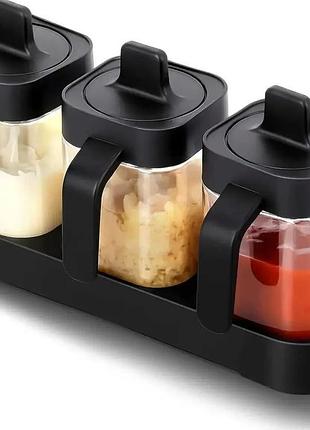 Набір контейнерів для зберігання приправ та спецій з ложкою seasoning bottle set 3 відсіку по 400 мл