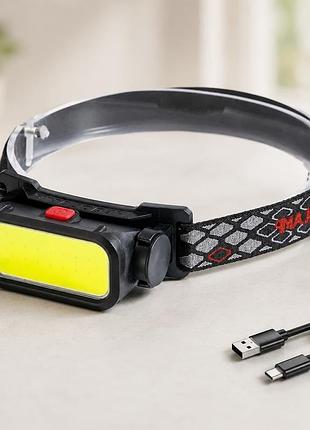 Налобный фонарик с белым и красным светом cob bl 008 / фонарь светодиодный usb-c