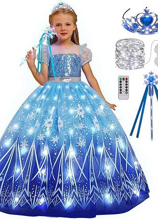 Платье эльзы frozen с led-подсветкой и шлейфом — размер 110