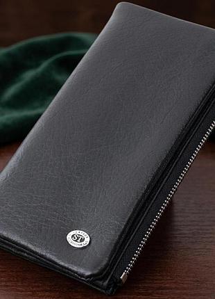 Вертикальний гаманець унісекс із м'якої натуральної шкіри st leather 22743 чорний
