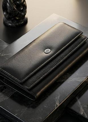 Жіночий шкіряний гаманець для карток купюр та монет st leather 22696 чорний