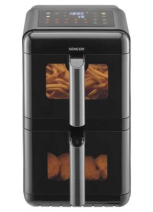 Мультипечь sencor dual vita fryer, 3000вт, чаша-5.8+5.8л, сенсорное керу, 2 чаши, с окошком, гриль, пластик, черный