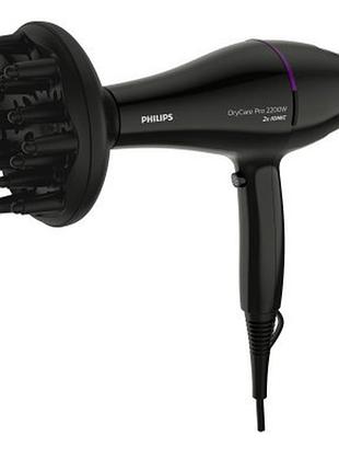 Фен philips drycare acmotor, 2200вт, 3 режима, диффузор, ионез-я, холл. обдув, черный
