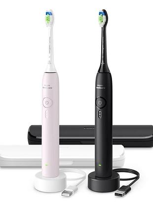 Щетка зубное электричество. philips, sonicare 3100 series, набор, 2шт в наборе, черный, розовый