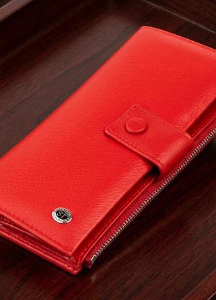 Оригінальний гаманець шкіряний жіночий на хлястику з кнопкою st leather 19281 червоний