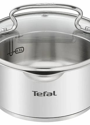 Кастрюля tefal duetto+, 1.5 л, с крышкой, нержавеющая сталь, стекло